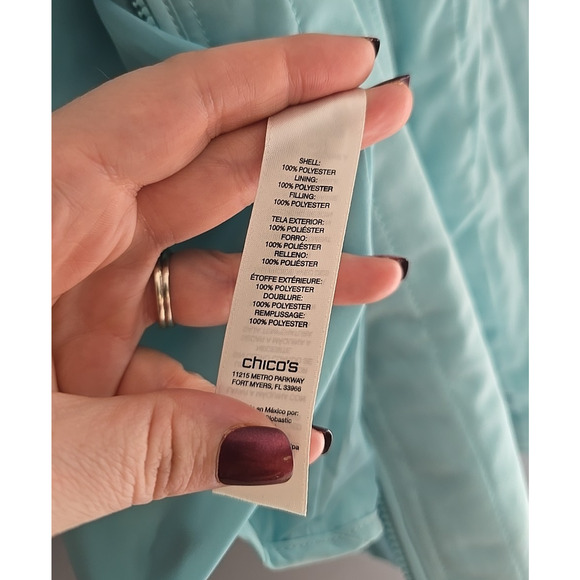 Chico's Blue Zip Front Lightweight Outdoor Quilted Bomber Jacket Womans Size XL - Picture 6 of 7